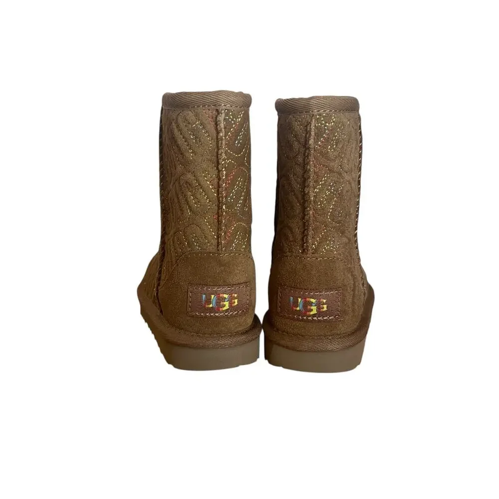 UGG Classic II Graphic Stitch Logo Brown Winter Boots  Toddler Size 9